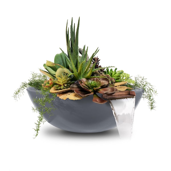 The Outdoor Plus 33 Round Sedona Planter & Water Bowl - GFRC Concrete - Gray - OPT-33RPW-GRY - main